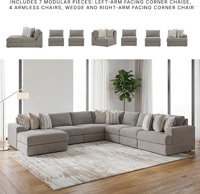 Signature Design by Ashley Casual Avaliyah U-Shape Right-Arm Facing 7-Piece Sectional with Chaise and Reversible Cushion, Gray