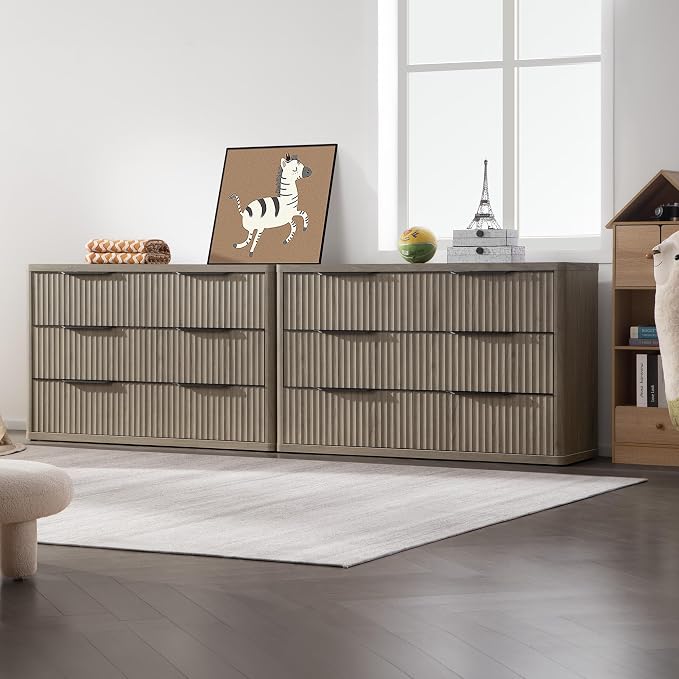 SICOTAS Dresser for Bedroom 107" Wide 6 Drawer Dressers & Chests of Drawers for Closet Long Large Modern TV Stand Set for Clothes Storage Fluted Clothes Closet for Hallway Entryway, Grey Alder - Image 2