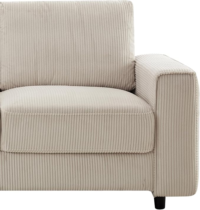 AC Pacific Derek 66" Modern Corduroy Couch for Living Room, Tufted Loveseat Sofa with Plush Upholstery, High-Density Foam, Sleek Black Legs, Durable Wooden Frame, Loveseat, Beige