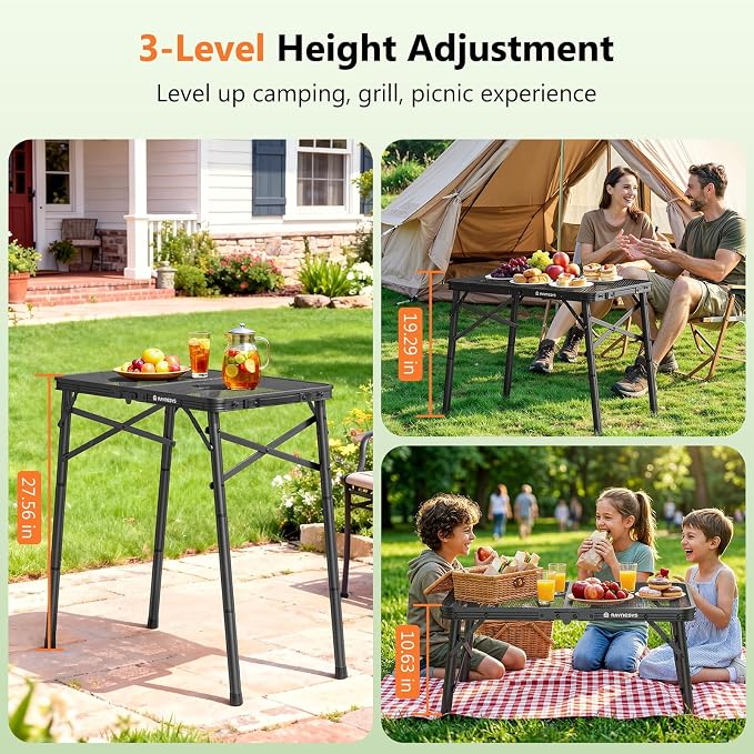 Folding Grill Table for Outside, 3 Height Adjustable Small Camping Table with Mesh Bag, Metal Aluminum Folding Table, 23.62 x 15.75 inches, Portable Grill Stand for Picnic, Camping, BBQ, Beach, Black - Image 4