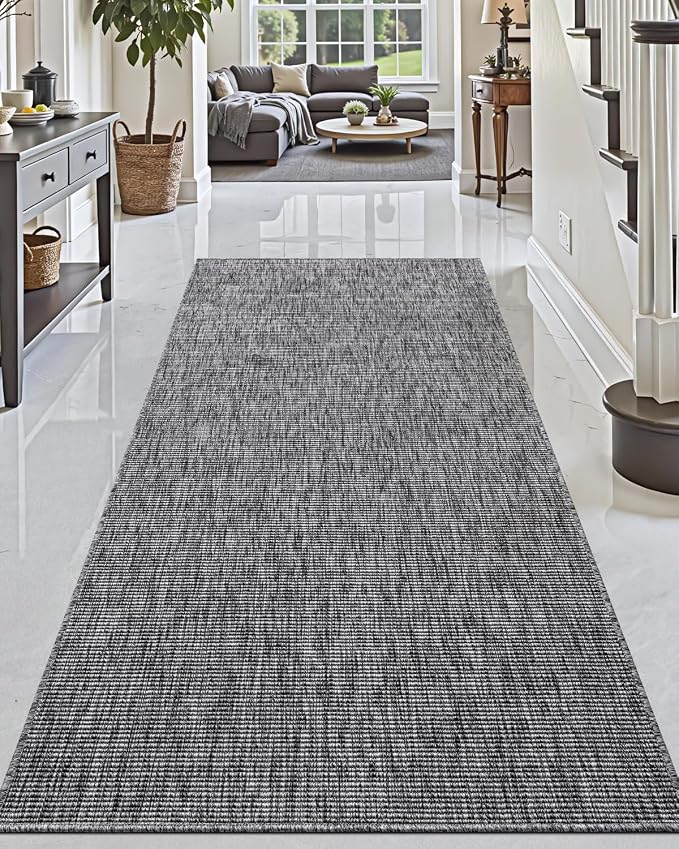 DEXI Hallway Runner Rug 3.3x6.7, Woven Braided Farmhouse Runner Carpet Indoor, Absorbent Thin Long Entryway Runners for Kitchen, Laundry Room, Patio Entrance, Dark Grey by DEXI
