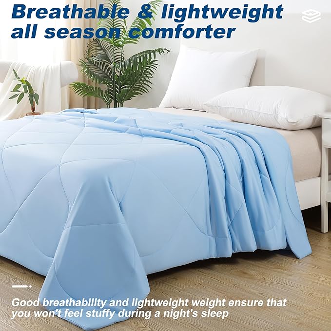 Cooling Comforter King Size, Double-Sided Cold Tech Fabric Quilted Bed Comforters Cooling Blanket for Hot Sleepers, Breathable Lightweight Summer Bedding, All-Season Ice Blanket, Blue