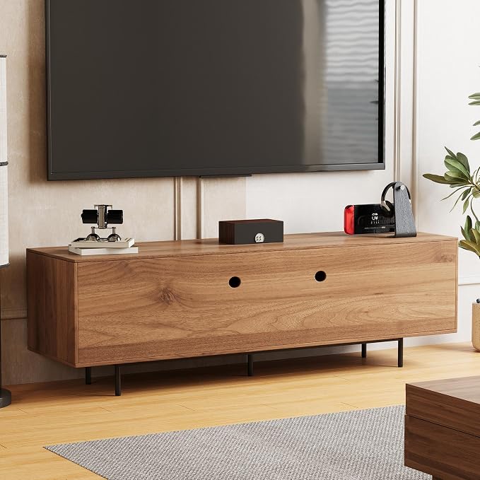 70.87" Mid Century Modern TV Stand, Walnut Media Console for 70 Inch TVs, Entertainment Cabinet with 4 Storage Compartments for Living Room or Bedroom - Image 4