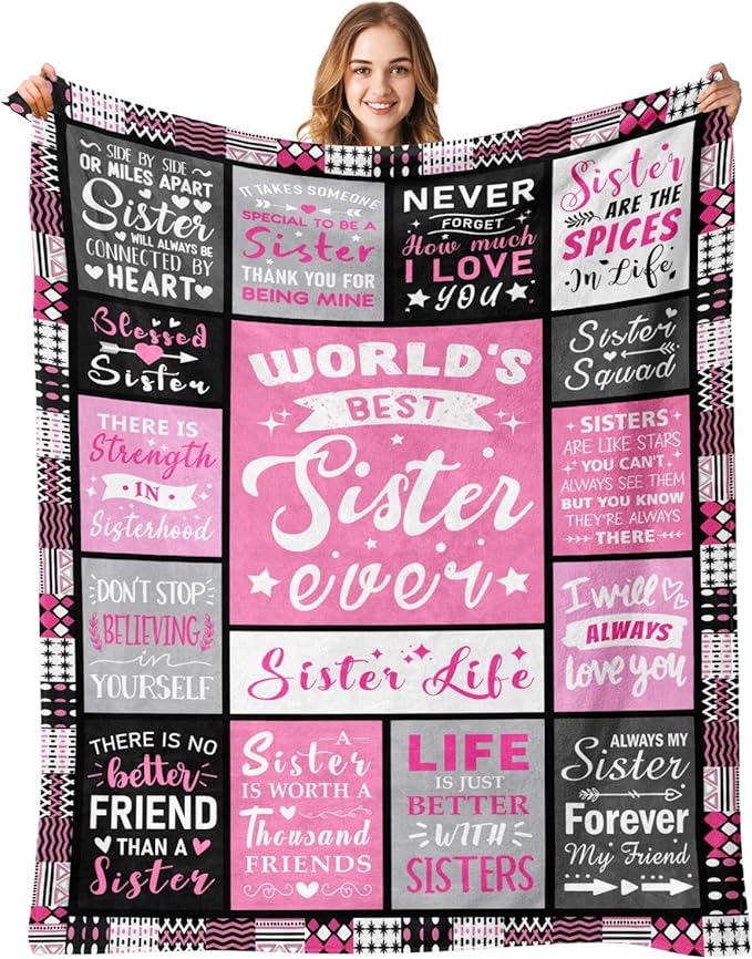 Sisters Mothers Day Birthday Gifts - World's Best Sister Ever Gifts from Sister - Christmas Valentines Day Birthday Graduation Present for Sis Adult - Sisters Life Blanket 50"x60"