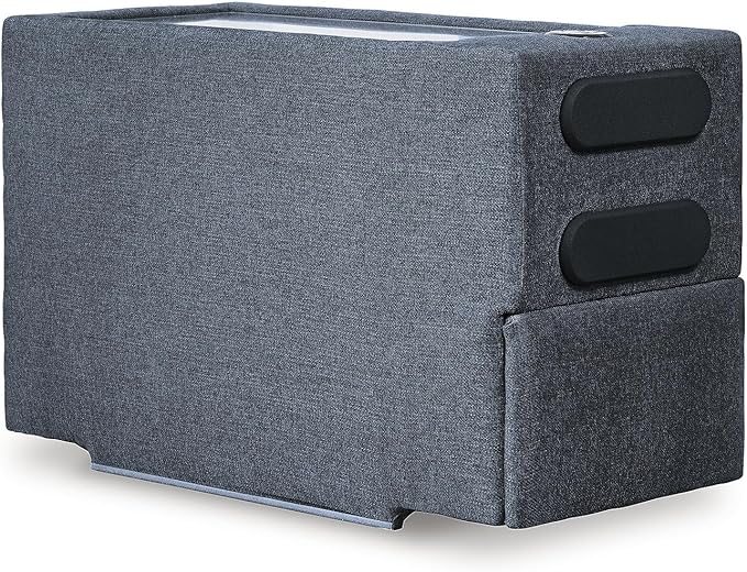 Signature Design by Ashley Modmax Contemporary Stain Resistant Right-Arm Facing 7-Piece Sectional with Audio Console, Armrest, Throw Pillows, Reversible Cushions and USB Port, Blue