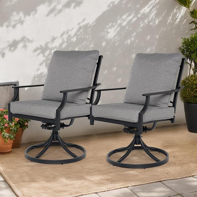 Grand patio Dining Chairs Set of 4，Outdoor Swivel Patio Dining Chairs Set of 4，Swivel Rocker Dining Chairs，Outdoor Dining Chairs with Grey Cushions, Patio Chairs for Outside, Garden Lawn Porch - Image 7