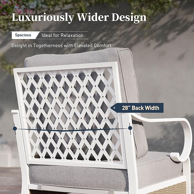 6 PCS Metal Outdoor Patio Furniture Set, Patio Conversation Set 1 3-Seater Couch, 2 Fixed Sofa, 2 Rocking Sofa with 5.75" Thick Cushion and Coffee Table White Backyard Furniture, Gray