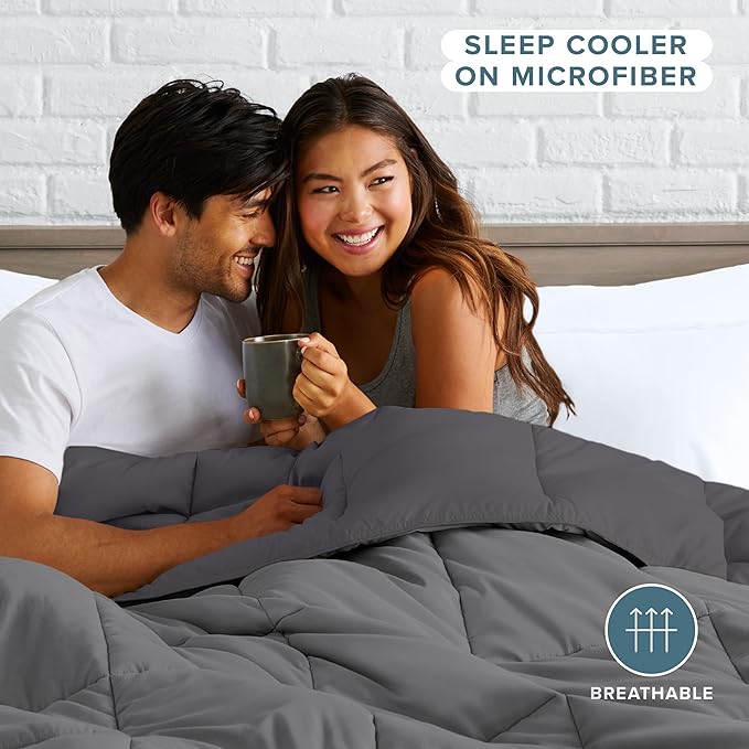 Bare Home Oversized King Comforter - Reversible Colors - Goose Down Alternative - Ultra-Soft - Premium 1800 Series - All Season Warmth - Bedding Comforter (Oversized King, Grey/Forged Iron Grey)