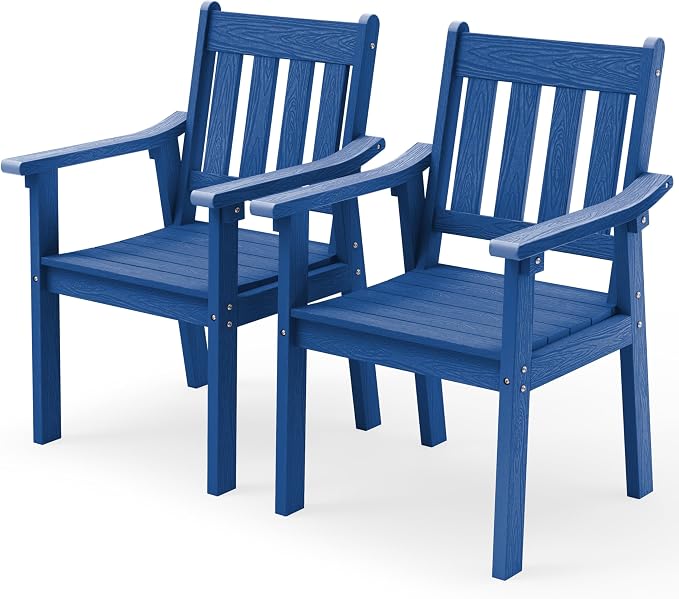 YEFU Outdoor Patio Chairs Set of 2: All Weather Outdoor Dining Chairs with Wide Curved Seat and Backrest - Plastic Patio Chairs for Outside Backyard/Garden/Pool/Porch/Deck 350lbs Capacity Blue by YEFU