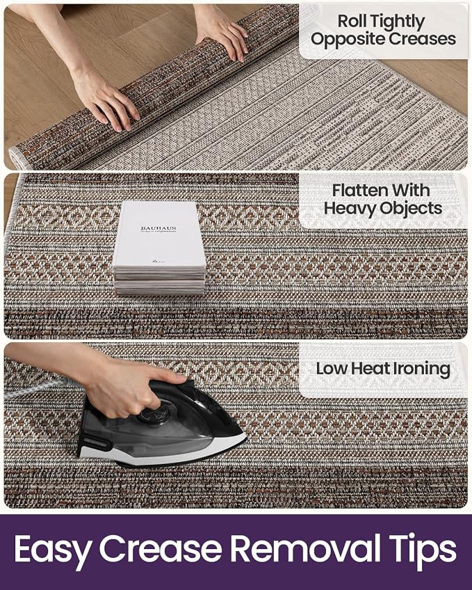 DEXI Hallway Runner Rug 3.3x12, Woven Braided Farmhouse Runner Carpet Indoor, Absorbent Thin Long Entryway Runners for Kitchen, Laundry Room, Patio Entrance, Striped Brown - Image 3