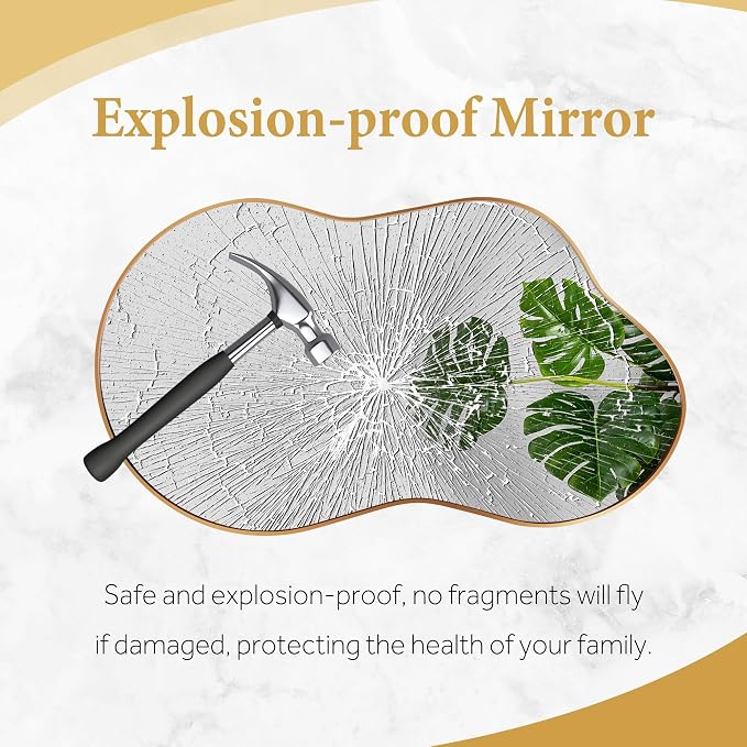 Dorlicecass Irregular Wall Mirror - Wall Mirrors Decorative 24"x36" Gold Asymmetrical Mirror Tempered Glass Aviation Aluminum Alloy Frame for Bathroom, Bedroom, Living Room, Cloakroom, Entryway - Image 6
