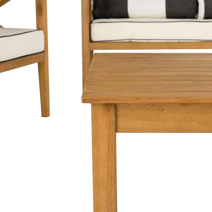 Safavieh PAT7031A Collection Nunzio Teak and White and Navy 4 Pc Accent Pillows Outdoor Set