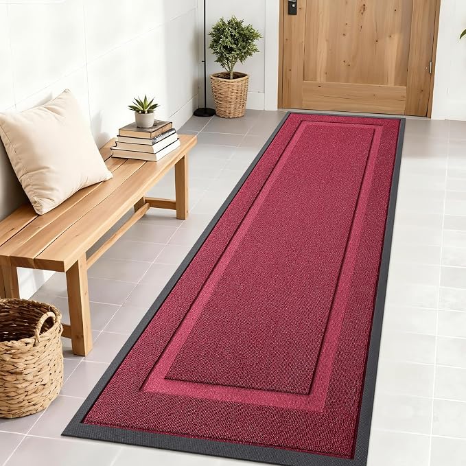 OLANLY Front Door Mat Indoor Outdoor Entrance, Waterproof All-Season, All-Weather Doormat, Sturdy Natural Rubber, Low Profile, Easy Clean Patio Porch Entryway Mat, 71x23, Burgundy by OLANLY