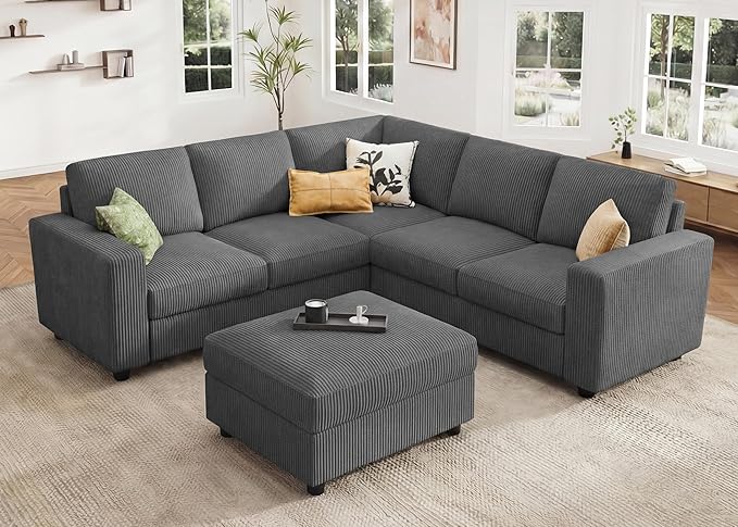 HONBAY Sectional Sofa with Storage 6 Seater L-Shaped Sectional Couches for Living Room, Grey