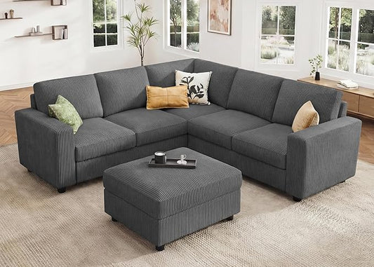 HONBAY Sectional Sofa with Storage 6 Seater L-Shaped Sectional Couches for Living Room, Grey