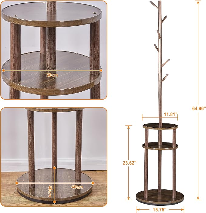VECELO Coat Rack Freestanding, Entryway Hanger Stand, Umbrella Holder, Hall Tree With Hooks, Floor Standing Metal Tree Stand,Walnut - Image 11