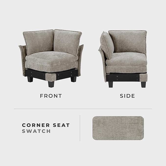 Lexicon Modular Sectional Sofa, Module for Sectional Couch, Corner Seat, Removable Cushion Cover, Soft Upholstery, Durable Frame, Customizable Comfort, Chenille Dark Pewter