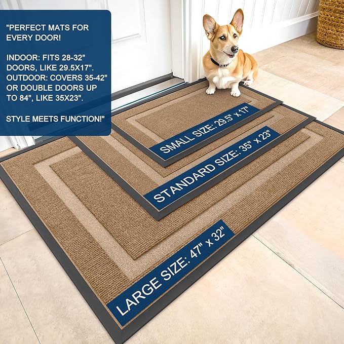 OLANLY Front Door Mat Indoor Outdoor Entrance, Waterproof All-Season, All-Weather Doormat, Sturdy Natural Rubber, Fade Resistant, Low Profile, Easy Clean Patio Porch Entryway Mat, 59x35, Light Brown - Image 2