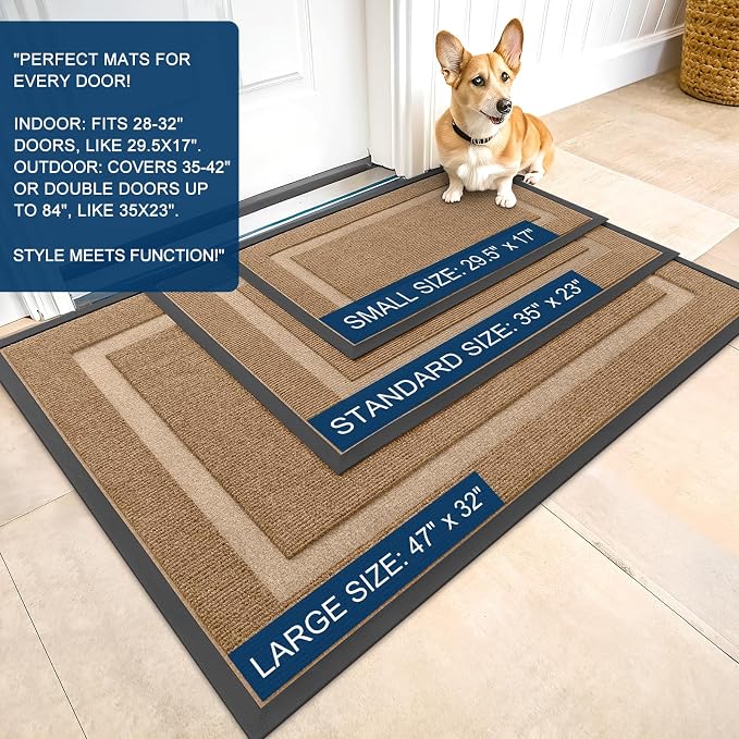 OLANLY Front Door Mat Indoor Outdoor Entrance, Waterproof All-Season, All-Weather Doormat, Sturdy Natural Rubber, Fade Resistant, Low Profile, Easy Clean Patio Porch Entryway Mat, 71x47, Light Brown - Image 2