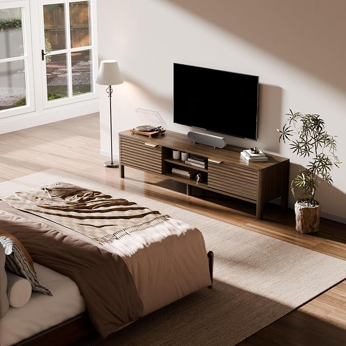 IKALIFE TV Stand for Living Room - up to 65 Inch TVs Mid Century Modern Entertainment Center with Storage and Adjustable Shelves, Media Console Table Walnut 59" - Image 7