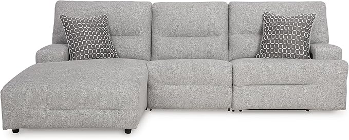 Signature Design by Ashley Acklen Place Stain Resistant Modern L-Shaped Left-Arm Facing 3-Piece Power Reclining Sectional with Adjustable Headrest, USB Ports and 2 Accent Pillows, Light Gray