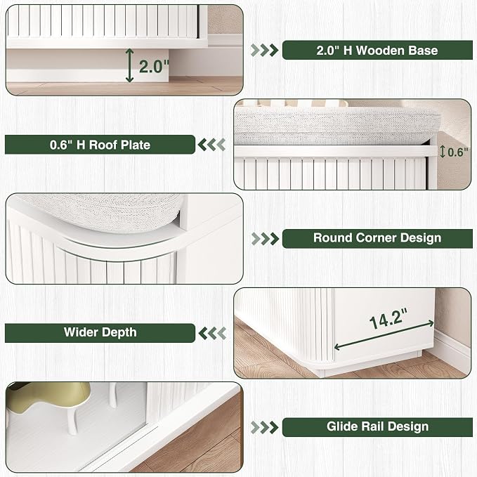 Hall Tree with Bench and Shoe Storage, Entryway Bench with Sliding Door Cabinet, Removable Padded, Metal Wall Hooks and Adjustable Storage Compartments, for Entry, Hallway, Living Room, White - Image 7