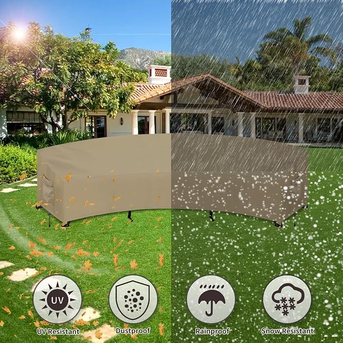 PureFit Outdoor Sectional Sofa Cover Waterproof Curved Patio Furniture Covers for Deck, Lawn and Backyard, 150Lx36Dx38Hx112FL, Camel - Image 6