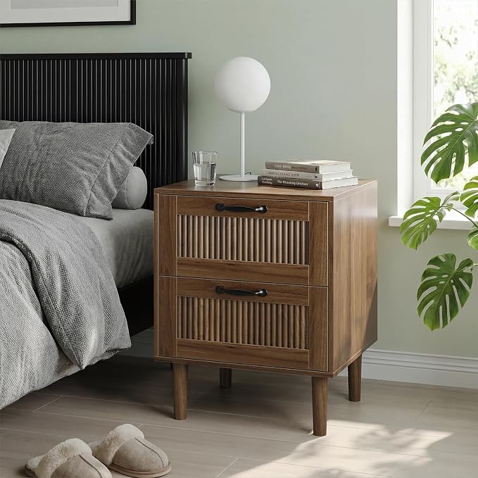 Kiasthome Wood Nightstand with 2 Drawers - Stylish Bedside Table for Bedroom, Functional End Table with Textured Front - Image 3