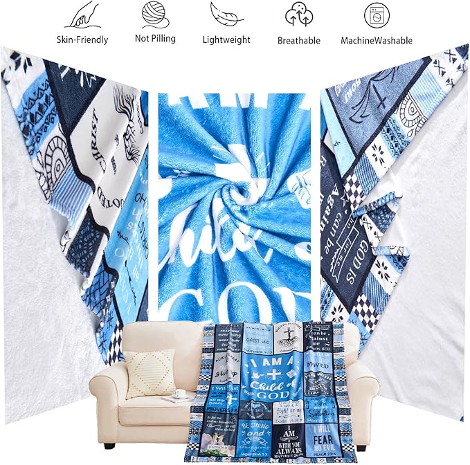 Christian Gifts for Men, Birthday Gift for Men, I Am a Child of God Blanket, Inspirational Gifts for Christian Mens Brother, Grandpa, Son, Dad, Baptism Gifts for Boys Throw Blankets 80''x60'' Blue