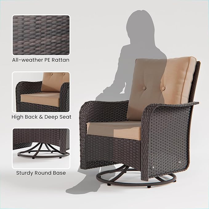 16 PCS Outdoor Patio Furniture Set,Outdoor Sectional Furniture with 45" 55000 BTU Gas Propane Fire Pit Table,All Weather PE Rattan Wicker Patio Conversation Set,Swivel Rocking Chairs Set,Sand