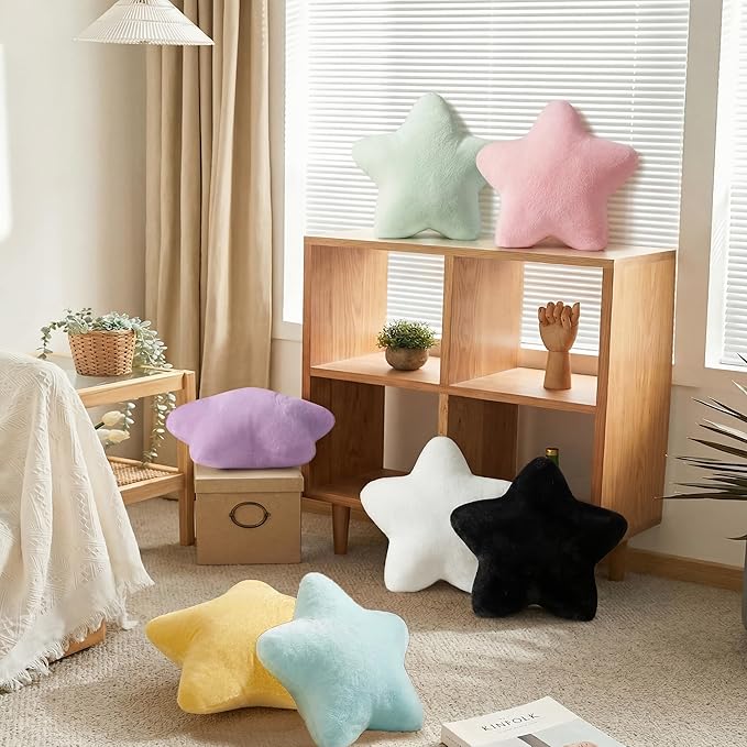 2PCS Star Pillow Set, 15.35’’ Cute Black White Decorative Star Shaped Throw Pillows for Bed Couch, Aesthetic Soft Faux Plush Pillow Cushion for Room Bedroom Decor Sofa Chair (Black&White)
