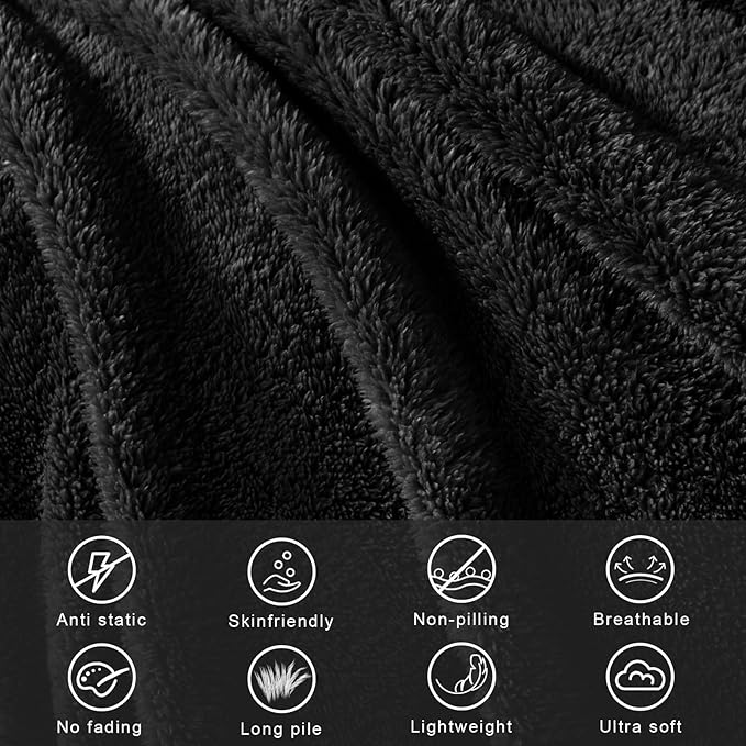 Exclusivo Mezcla Soft Fleece Throw Blanket for Couch, Super Soft Velvet Plush Fleece Blankets, Fuzzy Cozy and Warm for Winter, 50x60 Inches, Black