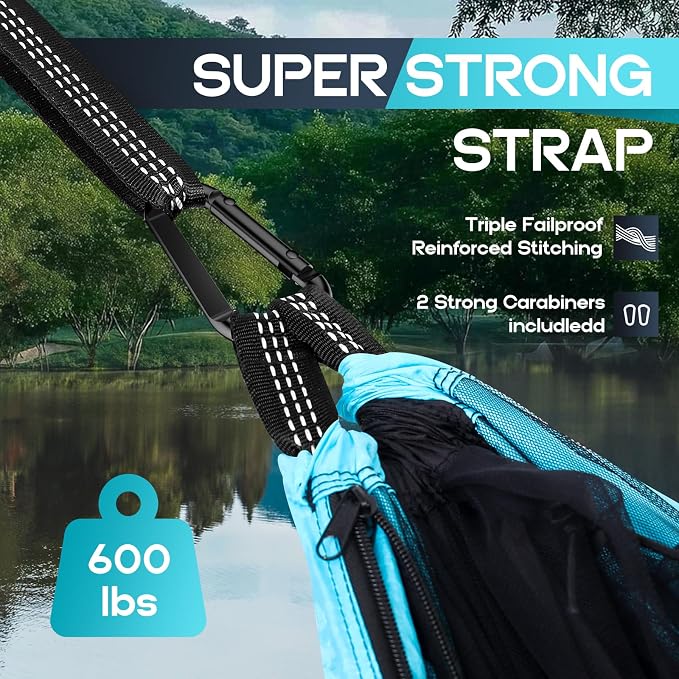Camping Hammock Mosquito Net,Double & Single Portable Hammocks Hammocks with 2 Tree Straps,Hammock Tent for Travel Camping,Camping Accessories for Indoor Outdoor Hiking Backpacking Backyard Beach - Image 5