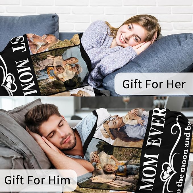 ROMANDY Ships Next Day Custom Blanket with Picture Customized Banket Personalized Throw Blankets Customizable Photo Blankets Customize Gifts for Mom Dad Girlfriend Boyfriend Wife Husband Her Him