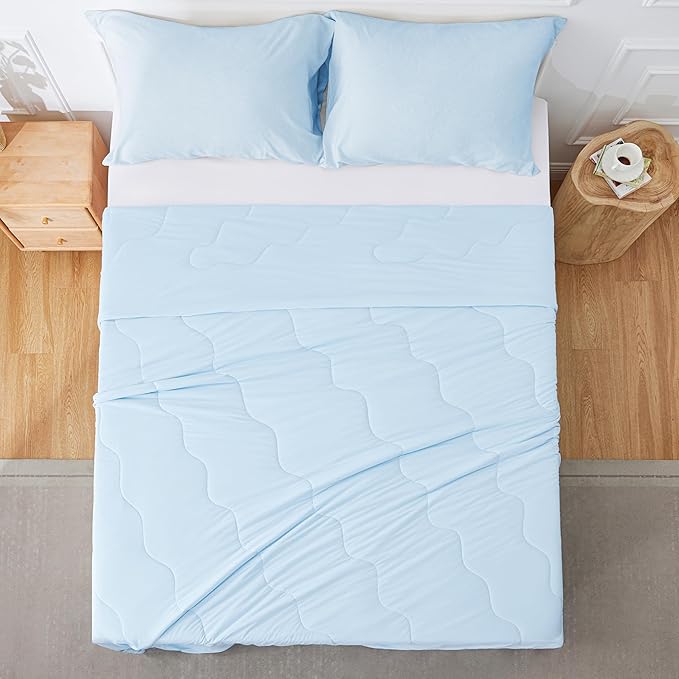 Love's cabin Cooling Comforter Queen Size, Double Sided Cooling Blankets for Hot Sleepers, Q-Max>0.4 Instant Cool-to-Touch, 2X Breathable & Moisture-Wicking, Oeko-TEX Certified, 90"x90" Blue
