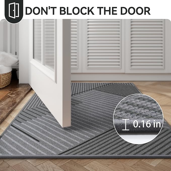 Front Door Mat 31''x47'', Non Slip Absorbent Dirt Resist Washable Low-Profile Indoor Doormat, Easy Clean Welcome Entryway Door Mats, Grey - Image 8