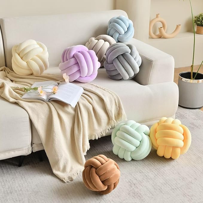 LUSJNGE Decorative Throw Knot Pillow Ball for Home Chair Sofa Couch Bed Aesthetic Round Velvet Knotted Pillow Cushion (Purple, 11 inches)