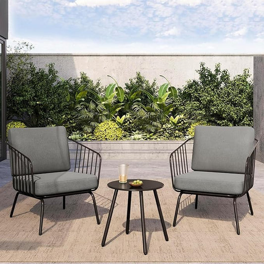 East Oak 3-Piece Plaza Patio Furniture Set, Outdoor Furniture with Thick Cushion Sofa and Coffee Table, Outdoor Bistro Set for 2, Small Space, Modern Patio Conversation Set for Balcony, Brown & Beige