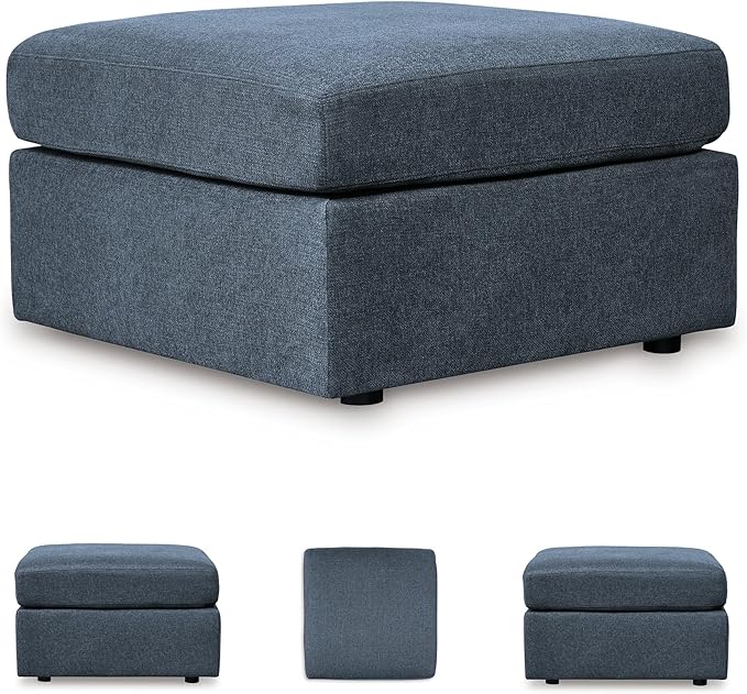 Signature Design by Ashley Modmax Contemporary Stain Resistant Square Oversized Accent Ottoman with Non-Skid Legs, Blue