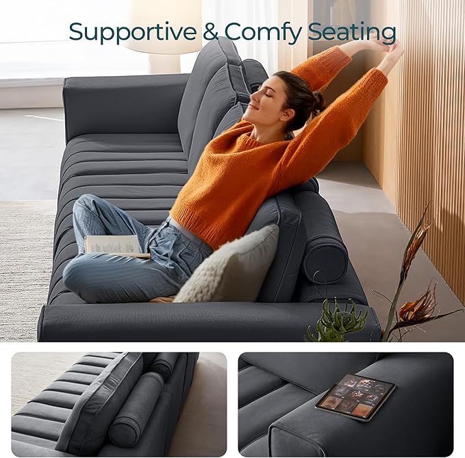 LINSY HOME 137" Modern Sofa Couches for Living Room, Modular Sectional Loveseat Sofa with Anti Cat Stretch Fabric and Metal Frame, Comfy 4 Seater Loveseat Oversized, Easy Assembly, Grey