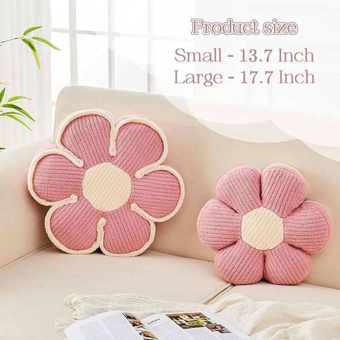 Kcvvcr Flower Pillow, Soft Flower Decorative Throw Pillow, Cute Daisy Flower Shaped Seating Floor Cushion Room D??cor Plush Pillows for Sofa Couch Bed (13.7 Inch, Pink)