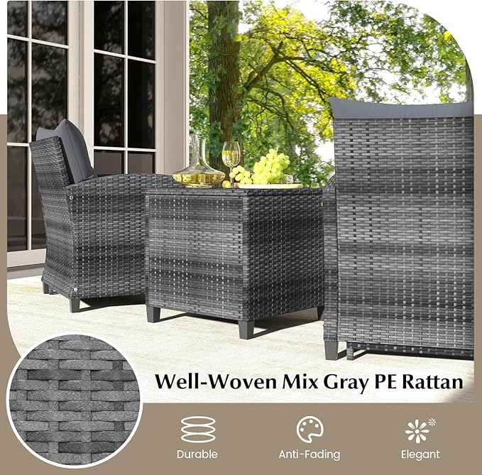 KOTEK 5 Pieces Patio Furniture Set with Ottomans, Wicker Patio Conversation Set with Coffee Table & Cushions, PE Rattan Outdoor Lounge Chairs for Backyard, Porch, Poolside (Mix Grey- Grey)