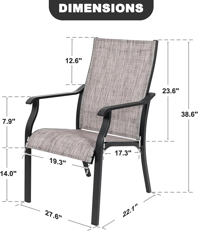 NUU GARDEN Outdoor Dining Chairs Set of 2, Textilene Patio Chairs with Aluminum Frame, Quick-Dry Rust-Resistant Chairs with Backrest & Armrests for Lawn Garden Backyard, Grayish Brown - Image 3