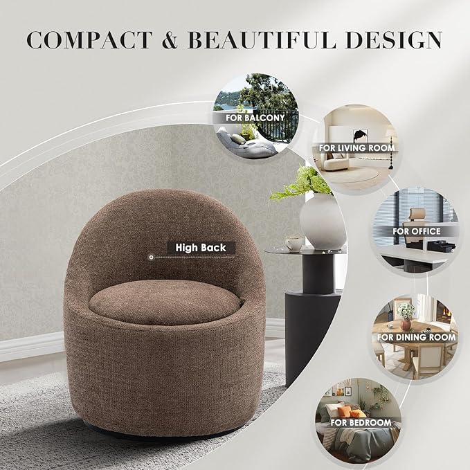 COLAMY Swivel Accent Chair Set of 2, 360° Swivel Chair with Hidden Storage, Modern Small Barrel Swivel Armchair for Living Room/Bedroom, Brown