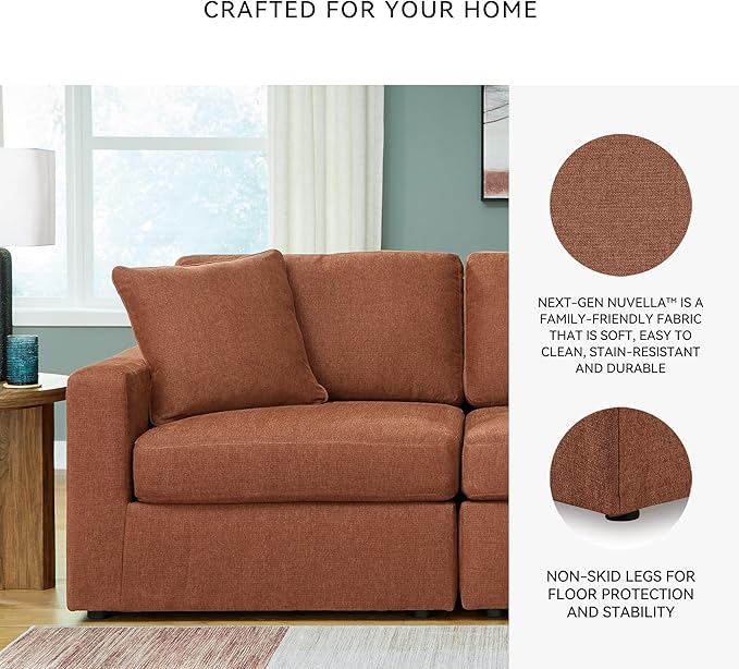 Signature Design by Ashley Modmax Urban L-Shaped Modular Stain Resistant 3-Piece Sectional with Chaise, Reversible Cushions and 2 Accent Pillows, Orange