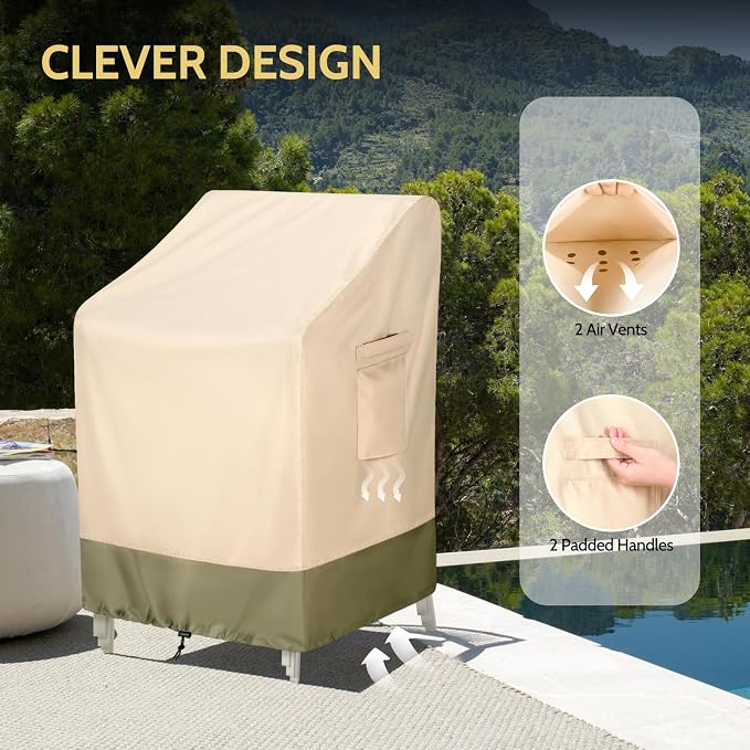 COSFLY Stackable Patio Chairs Covers Waterproof, Outdoor Furniture Covers Heavy Duty for 4-6 Stacking Chairs 1Pack - Fits up to 28w x 36D x 47H inches (Beige) - Image 7