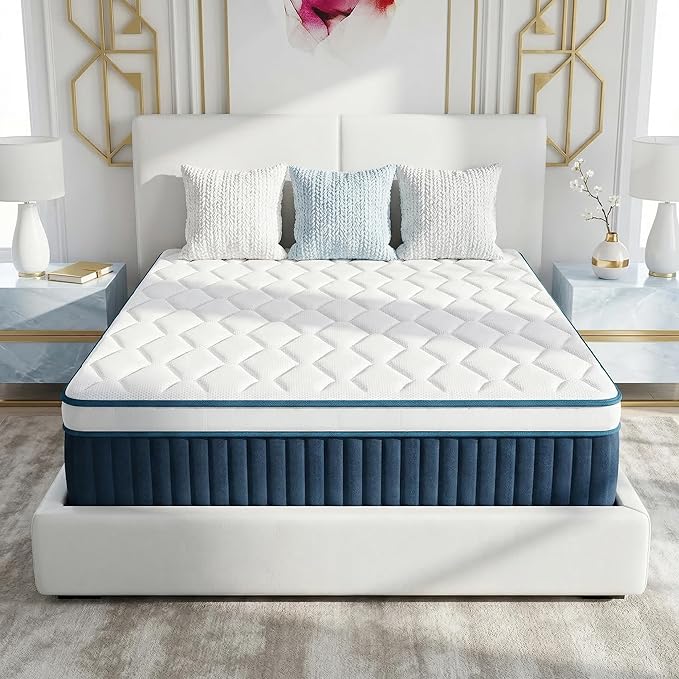 inight 14 Inch Queen Size Hybrid Mattress in a Box, Medium Firm Supportive Nebulign Foam & Individual Pocket Springs, Motion Isolation, Fiberglass Free, CFR 1633 Compliant