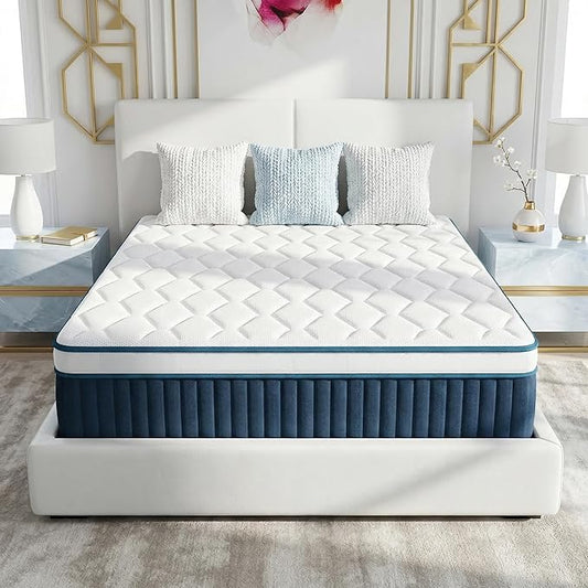 inight 14 Inch Queen Size Hybrid Mattress in a Box, Medium Firm Supportive Nebulign Foam & Individual Pocket Springs, Motion Isolation, Fiberglass Free, CFR 1633 Compliant