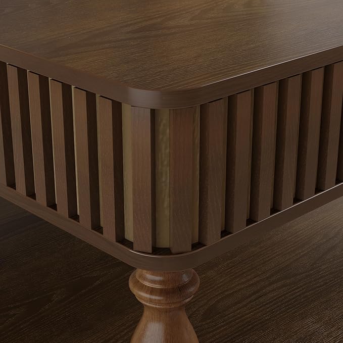 31.5" Square Lift Top Coffee Table with Storage Modern Fluted Coffee Tables with Lifting Top, Farmhouse Solid Wood Center Table with Table Legs for Living Room, Apartment or Office (Walnut)