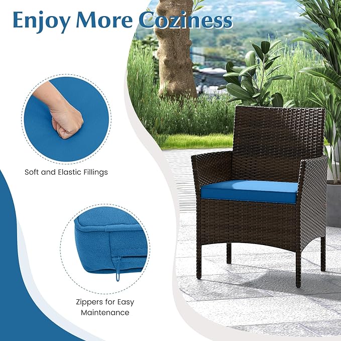 KOTEK 4 Piece Patio Furniture Set, Outdoor Rattan Conversation Set with Loveseat, Wicker Chairs, Tempered Glass Coffee Table, Wicker Patio Set for Backyard, Porch (Peacock Blue)